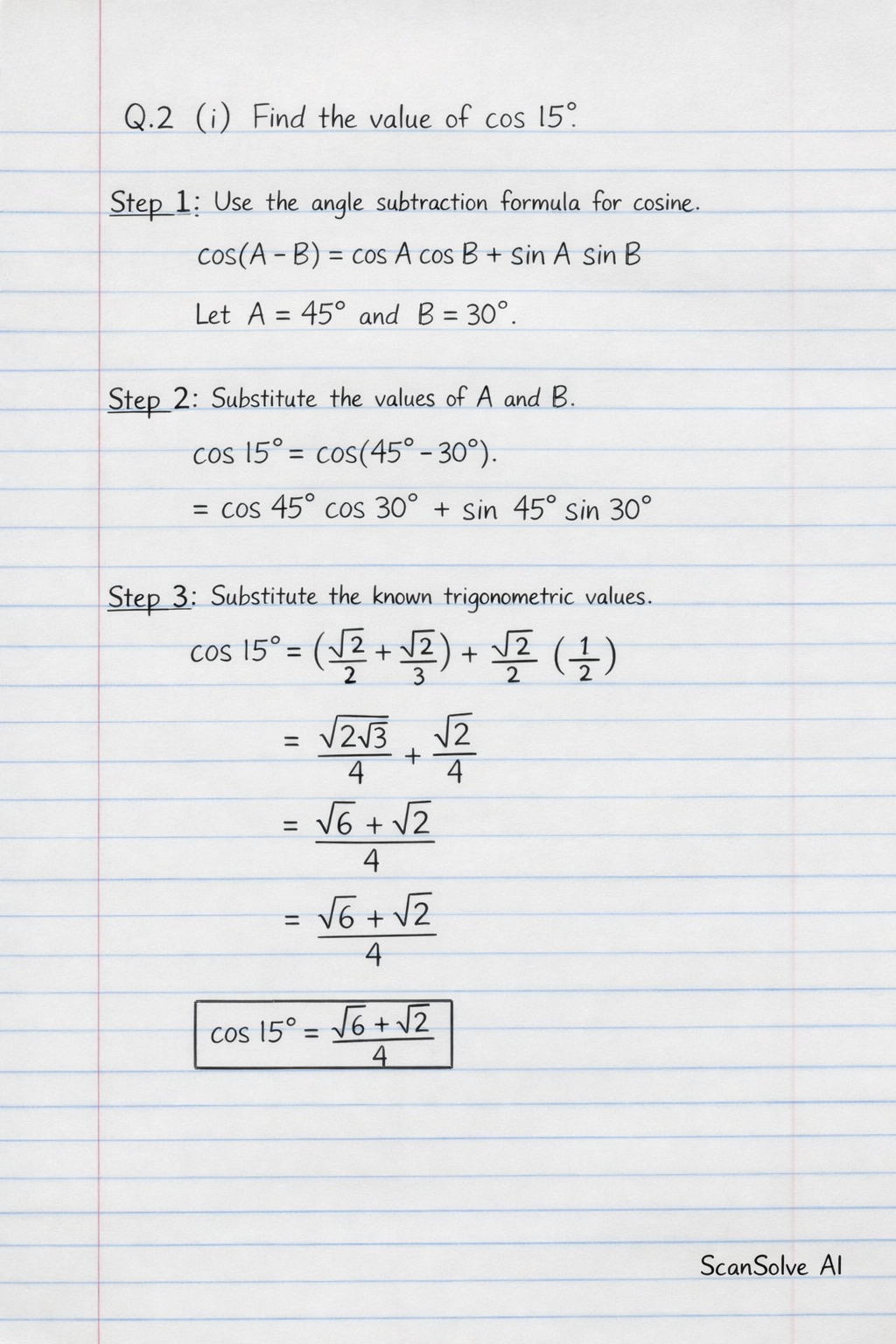 Handwritten step-by-step solution