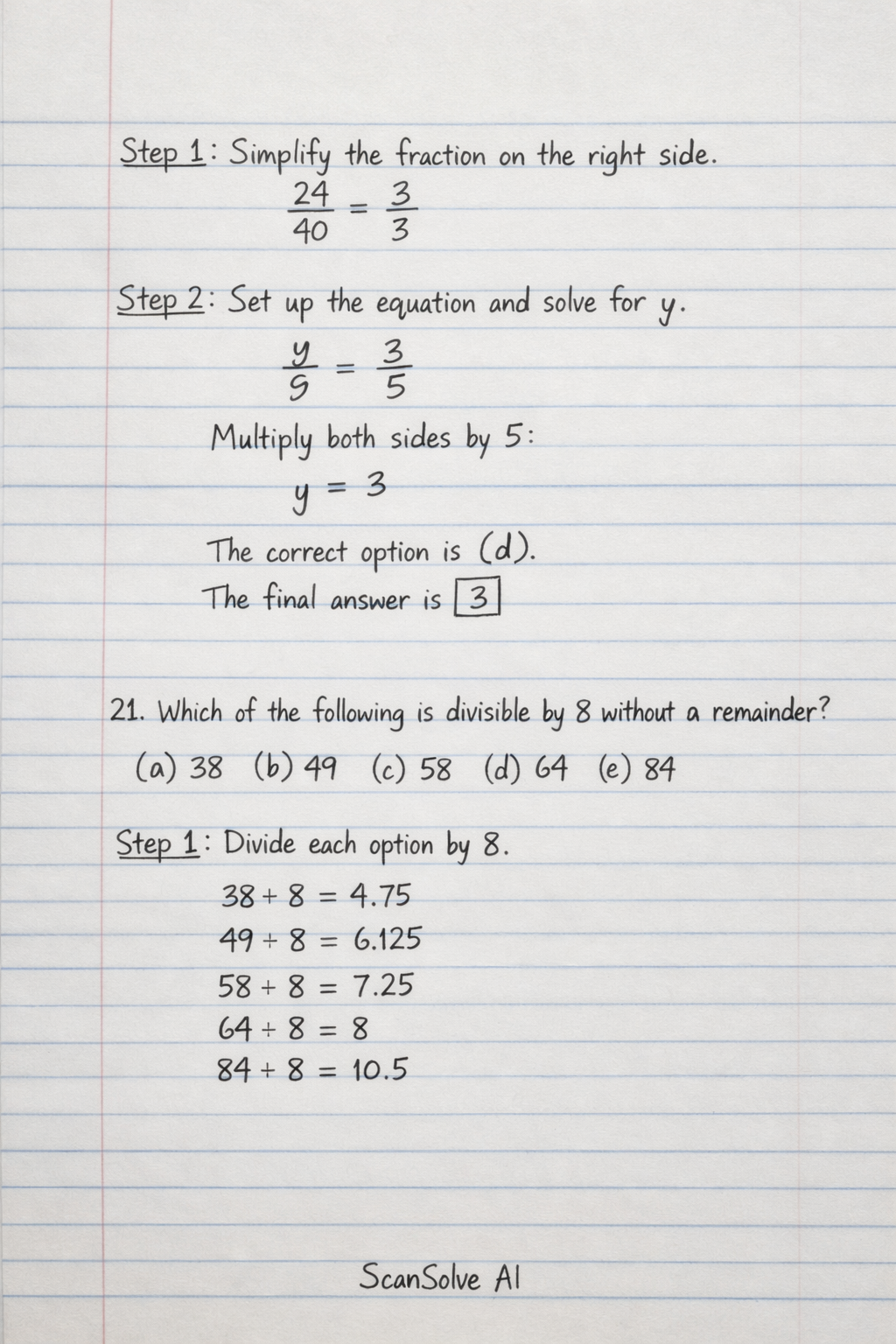 Handwritten step-by-step solution