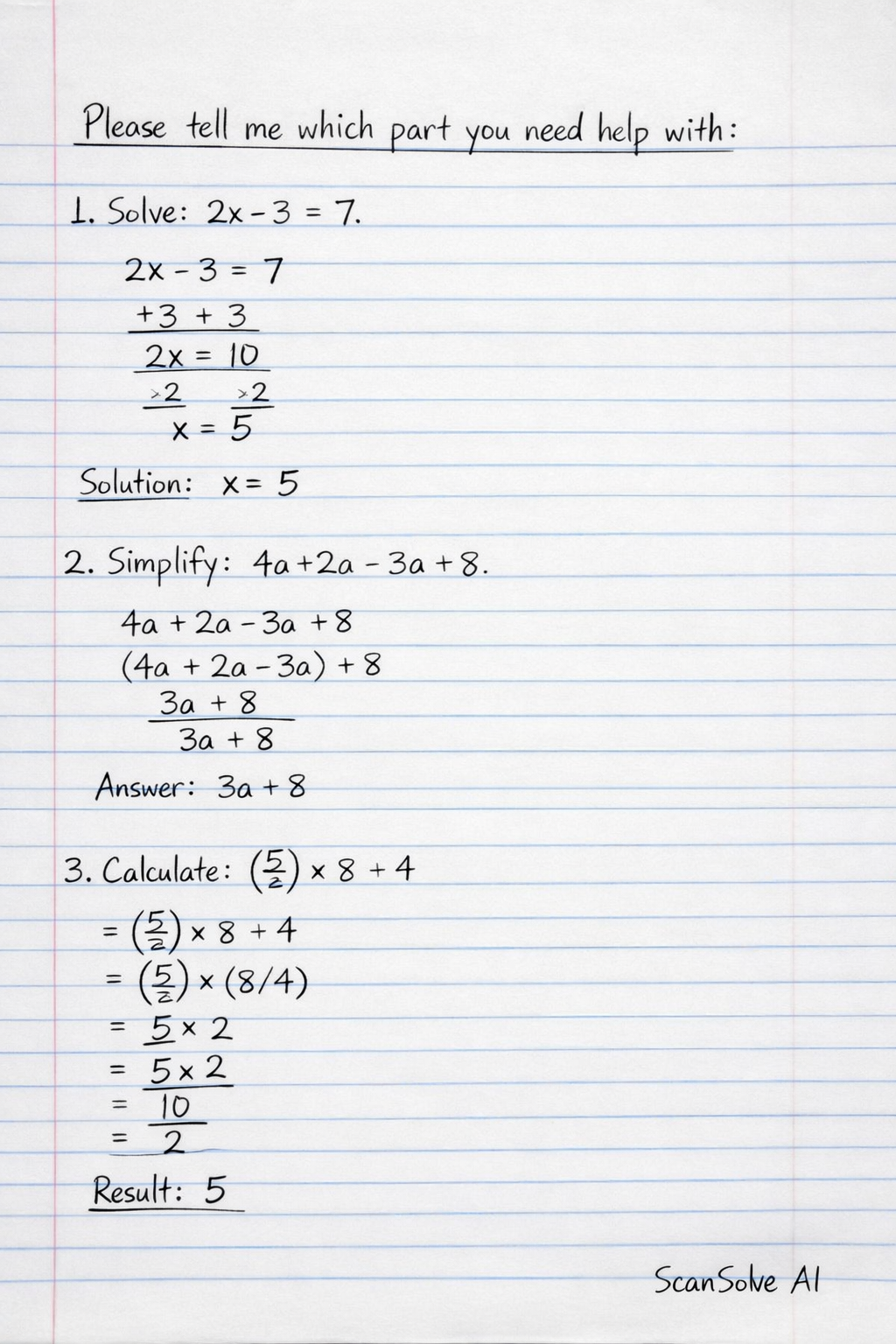 Handwritten step-by-step solution