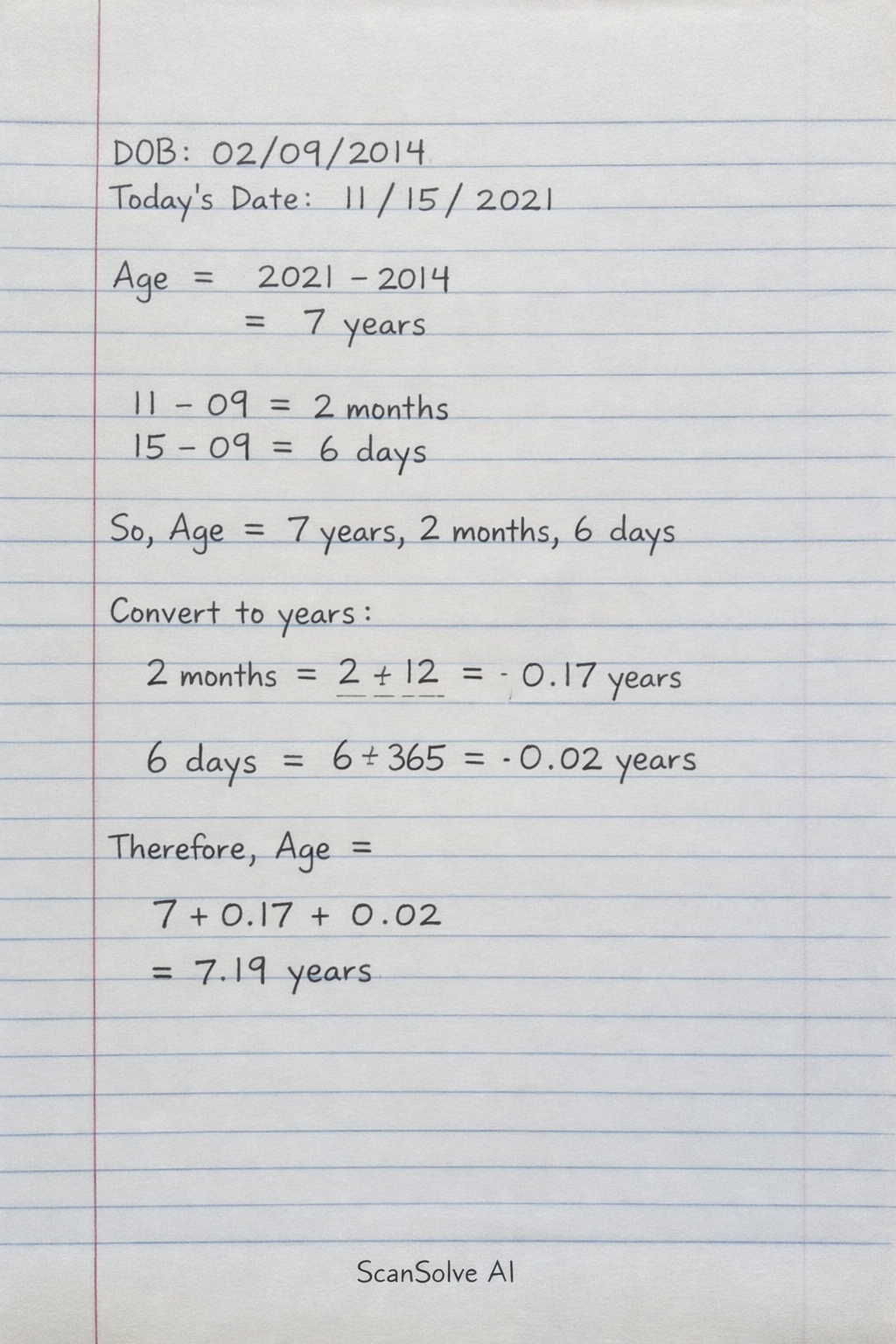 Handwritten step-by-step solution