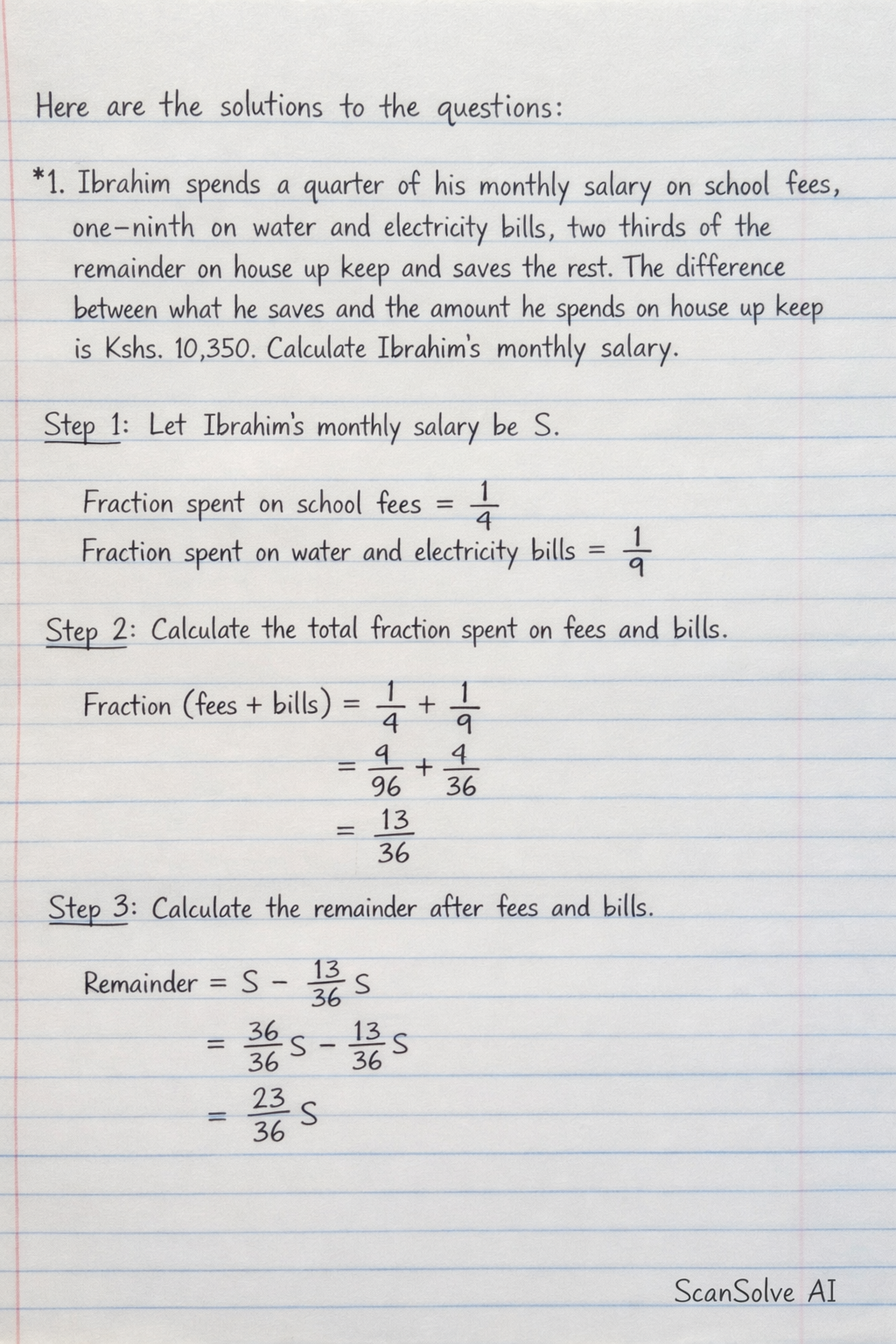 Handwritten step-by-step solution preview