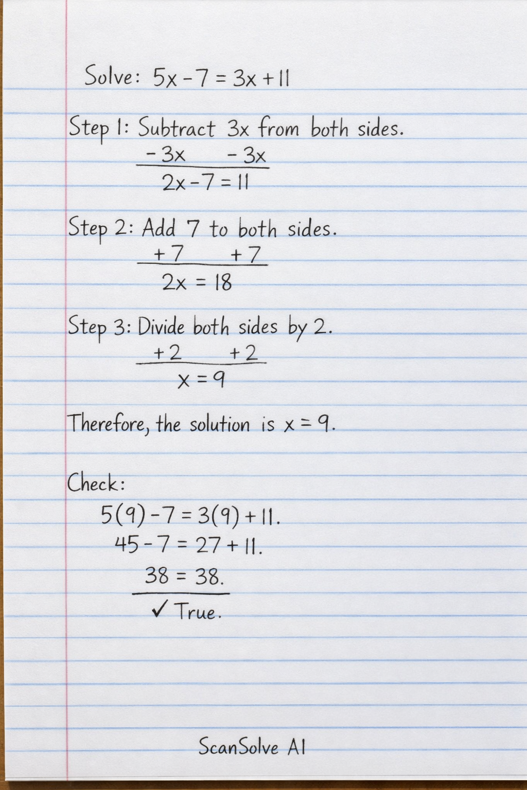 Handwritten step-by-step solution