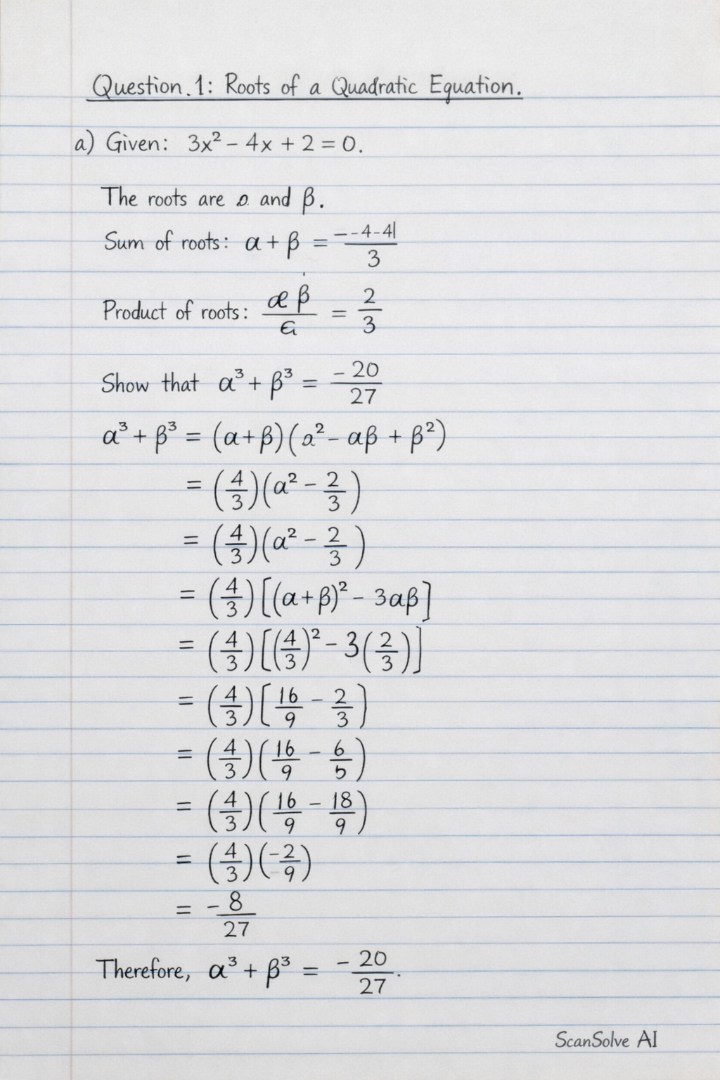 Handwritten step-by-step solution
