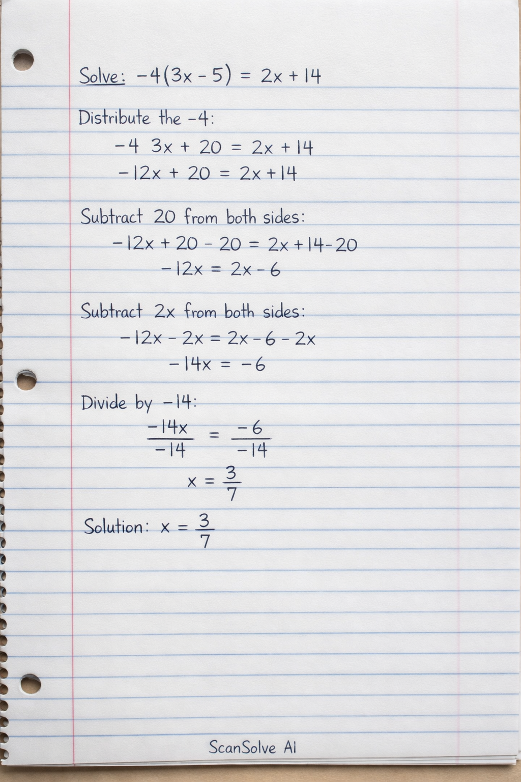 Handwritten step-by-step solution