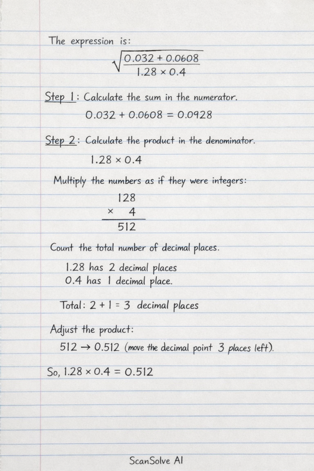 Handwritten step-by-step solution