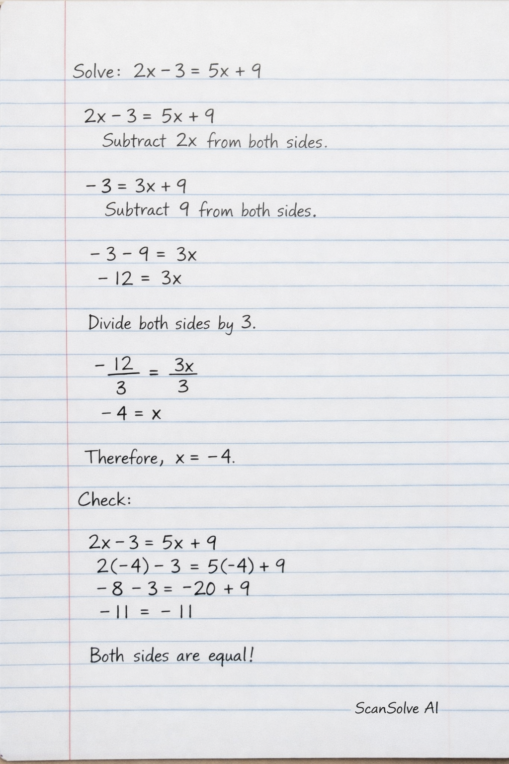 Handwritten step-by-step solution