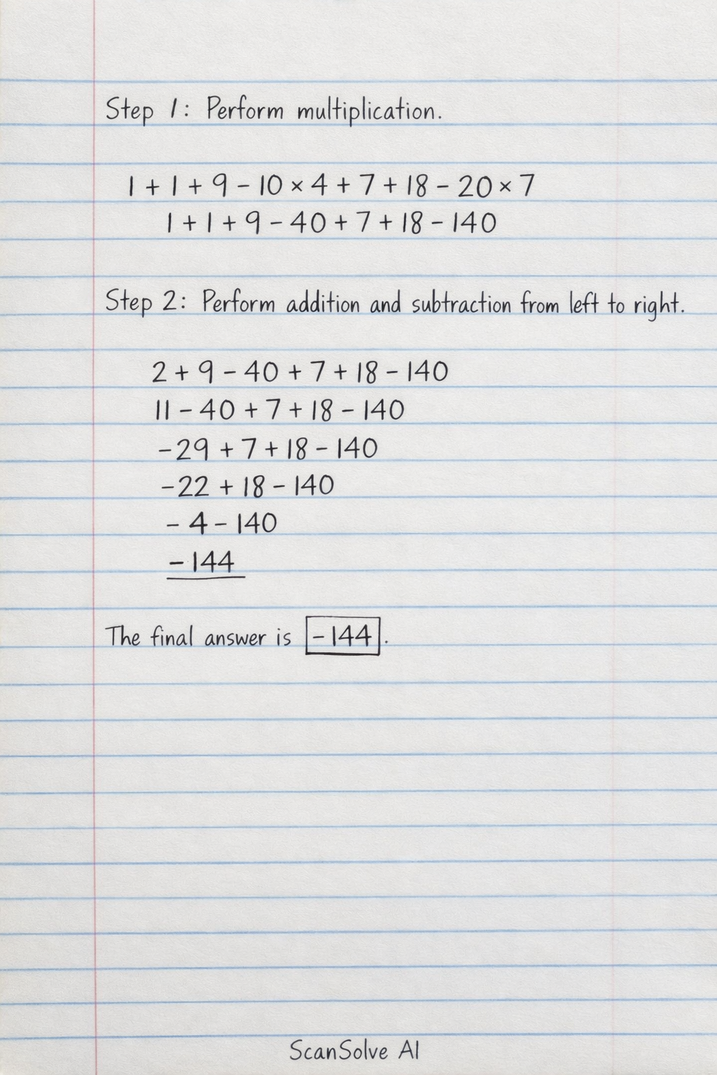 Handwritten step-by-step solution