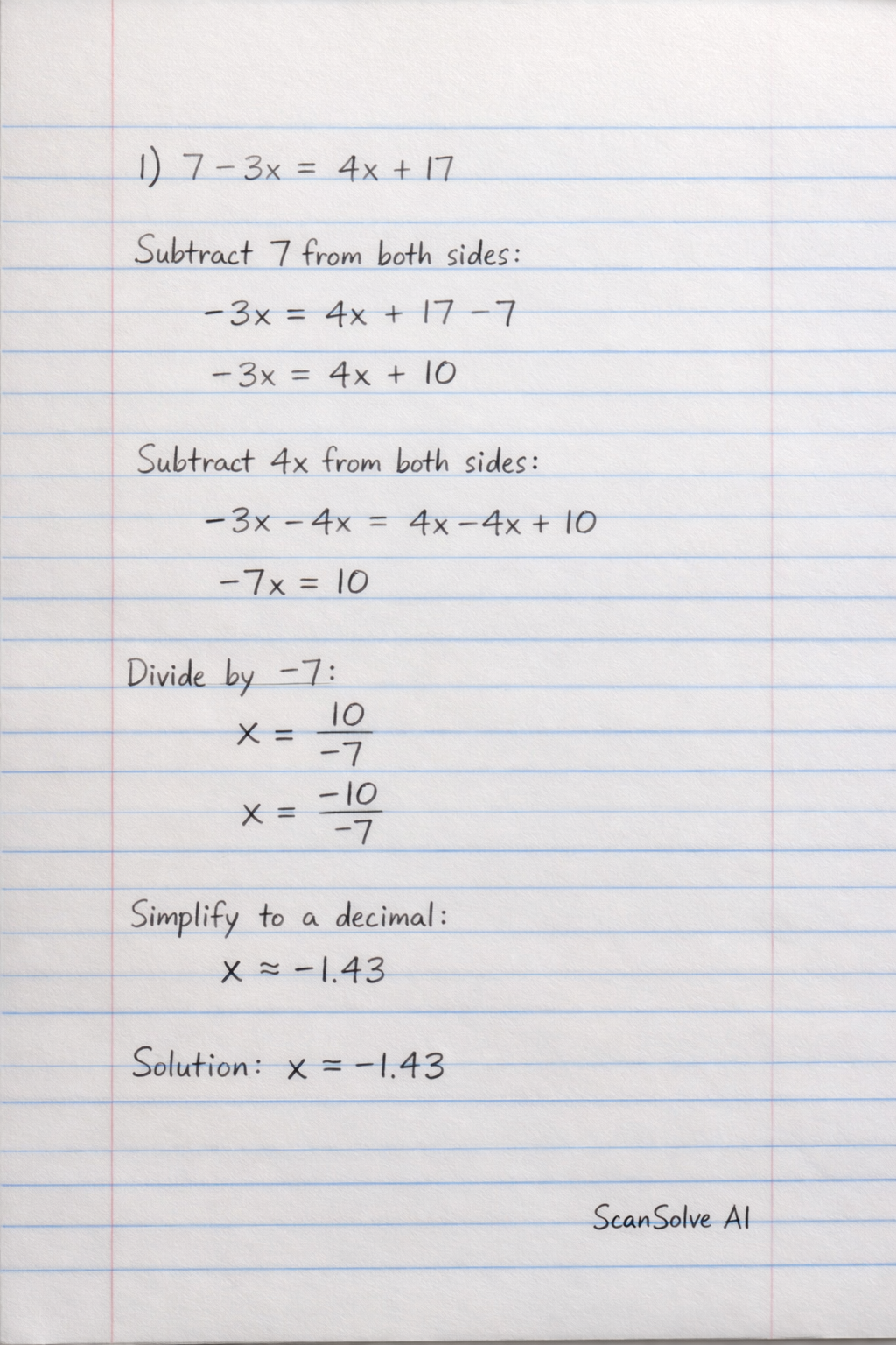 Handwritten step-by-step solution