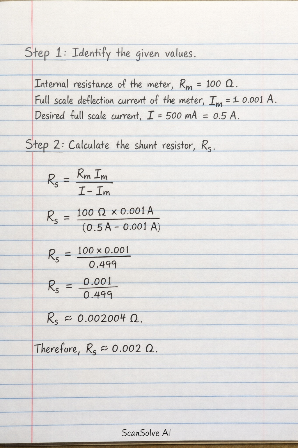 Handwritten step-by-step solution