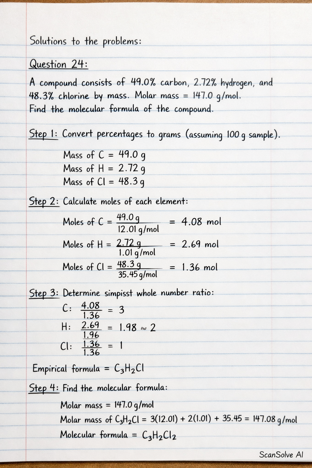 Handwritten step-by-step solution preview