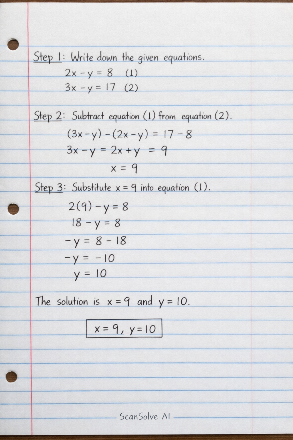 Handwritten step-by-step solution