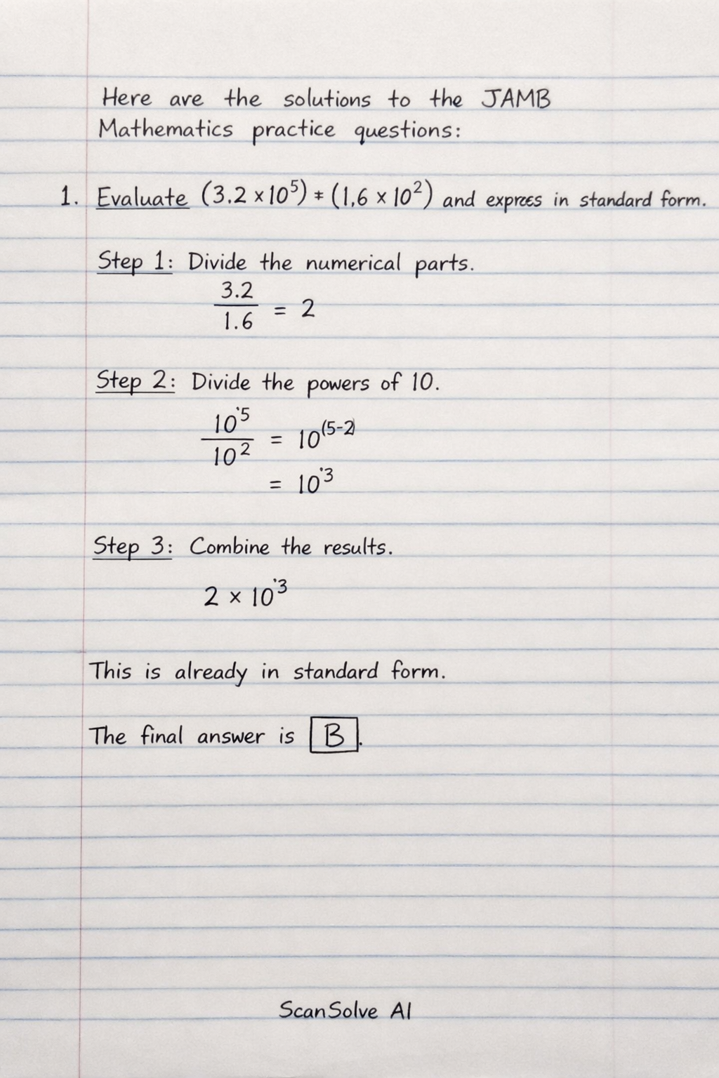 Handwritten step-by-step solution