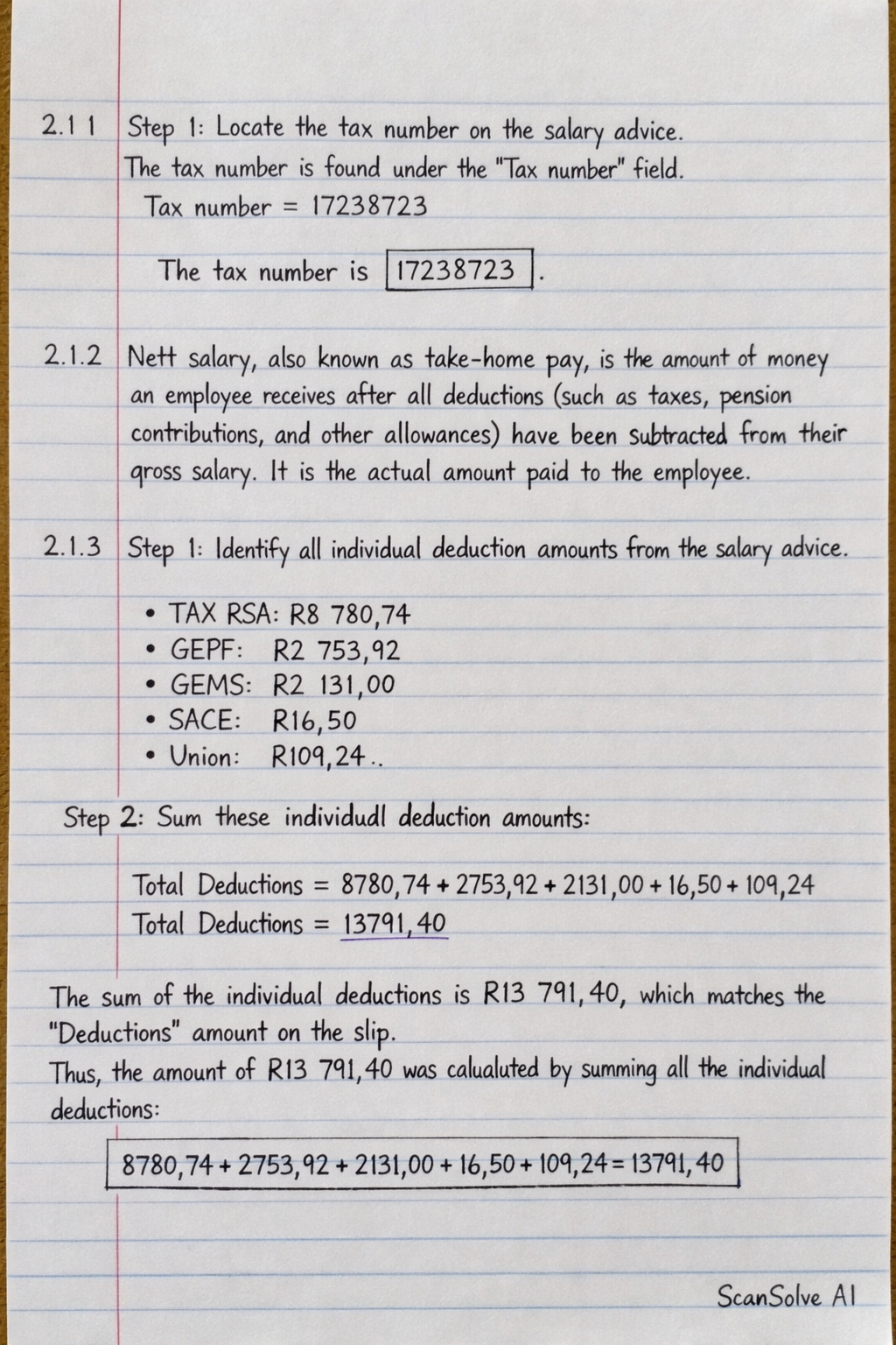 Handwritten step-by-step solution