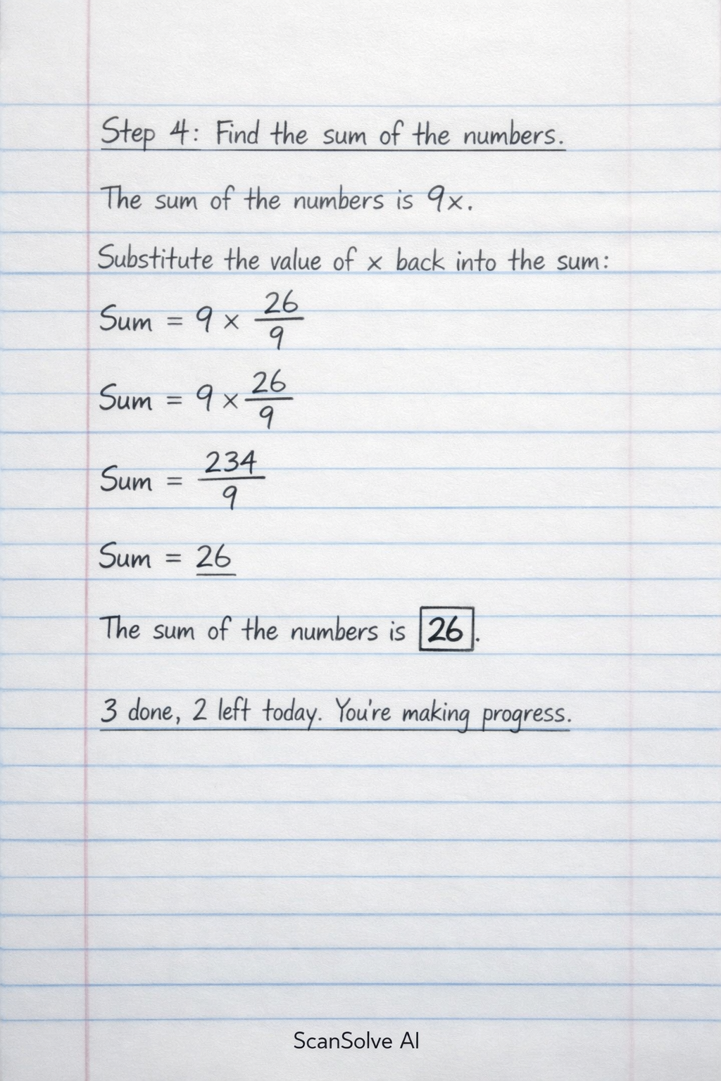 Handwritten step-by-step solution preview