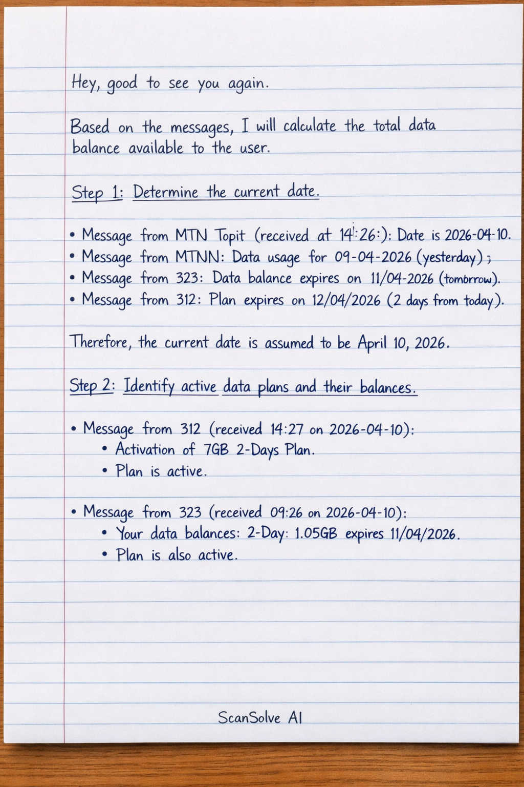 Handwritten step-by-step solution