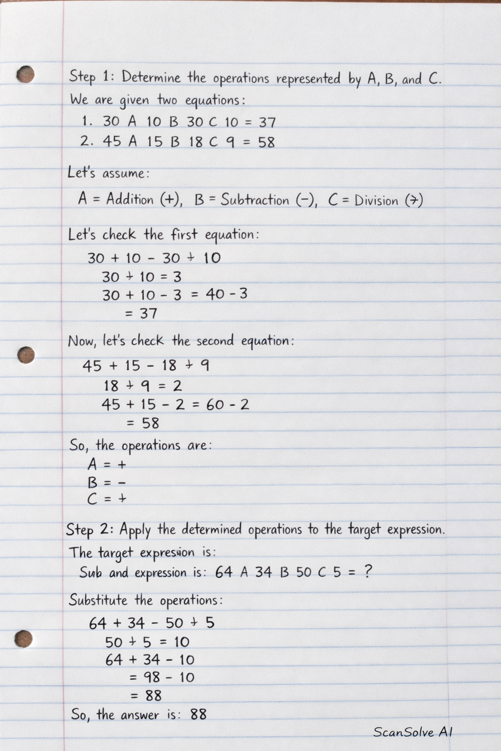 Handwritten step-by-step solution