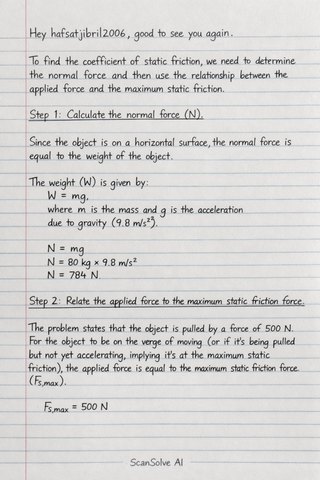 Handwritten step-by-step solution