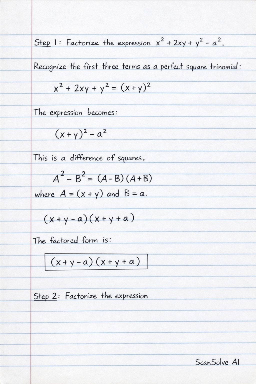 Handwritten step-by-step solution