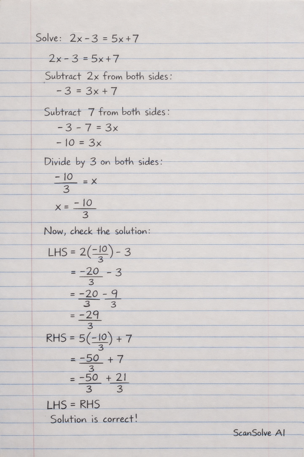 Handwritten step-by-step solution