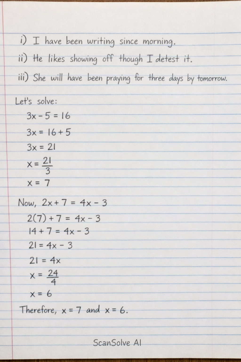 Handwritten step-by-step solution