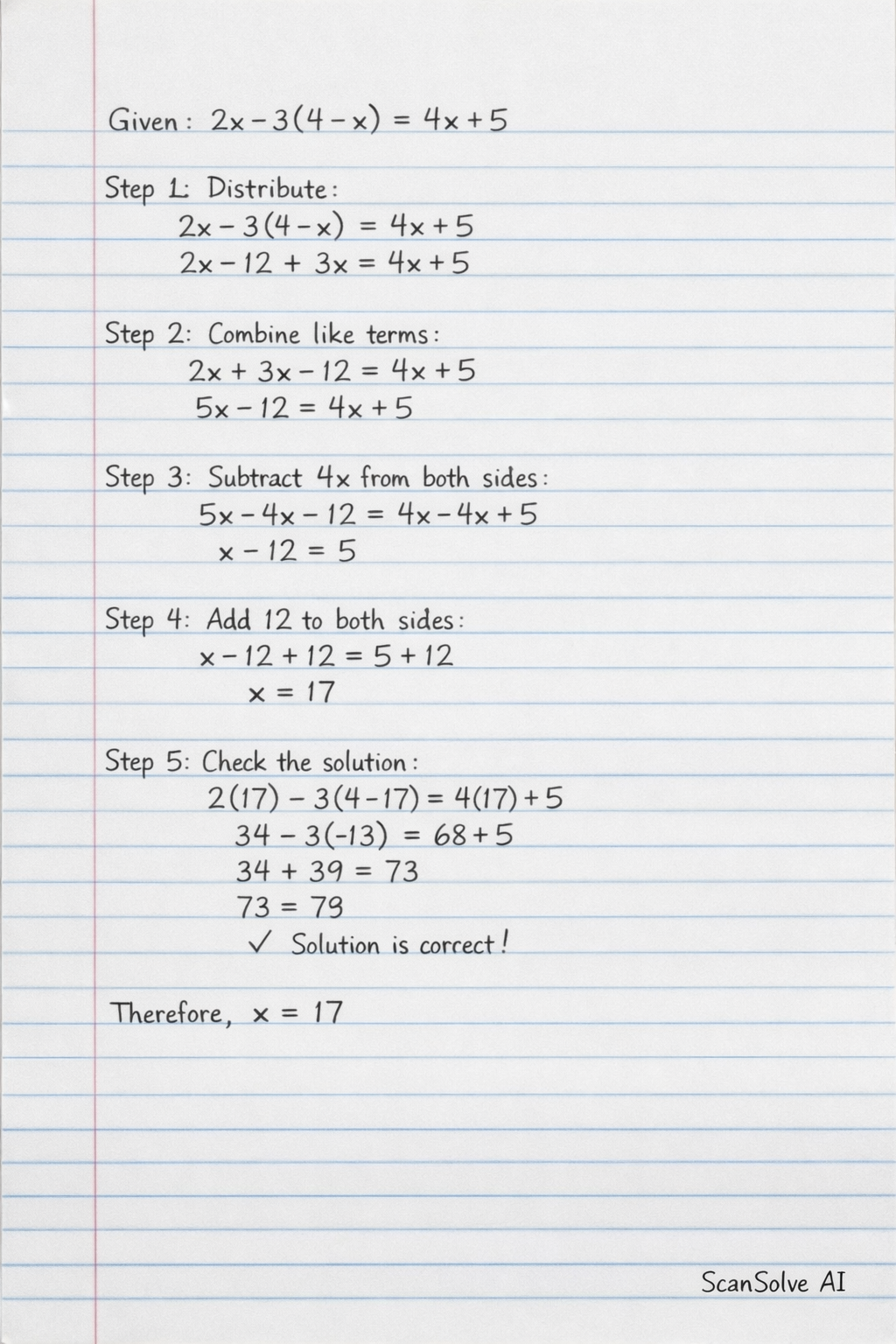 Handwritten step-by-step solution