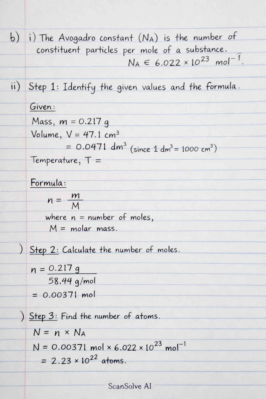 Handwritten step-by-step solution