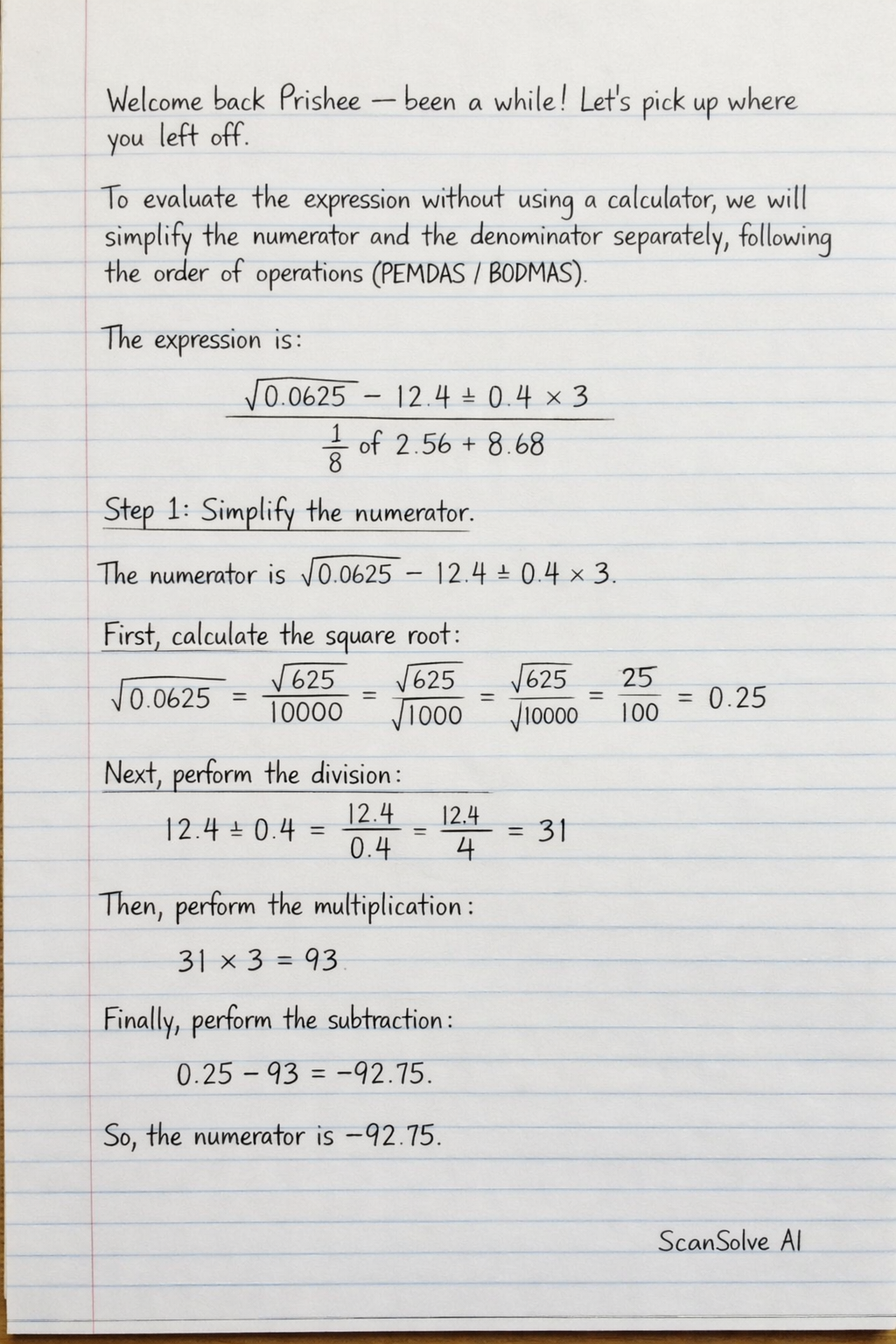 Handwritten step-by-step solution preview