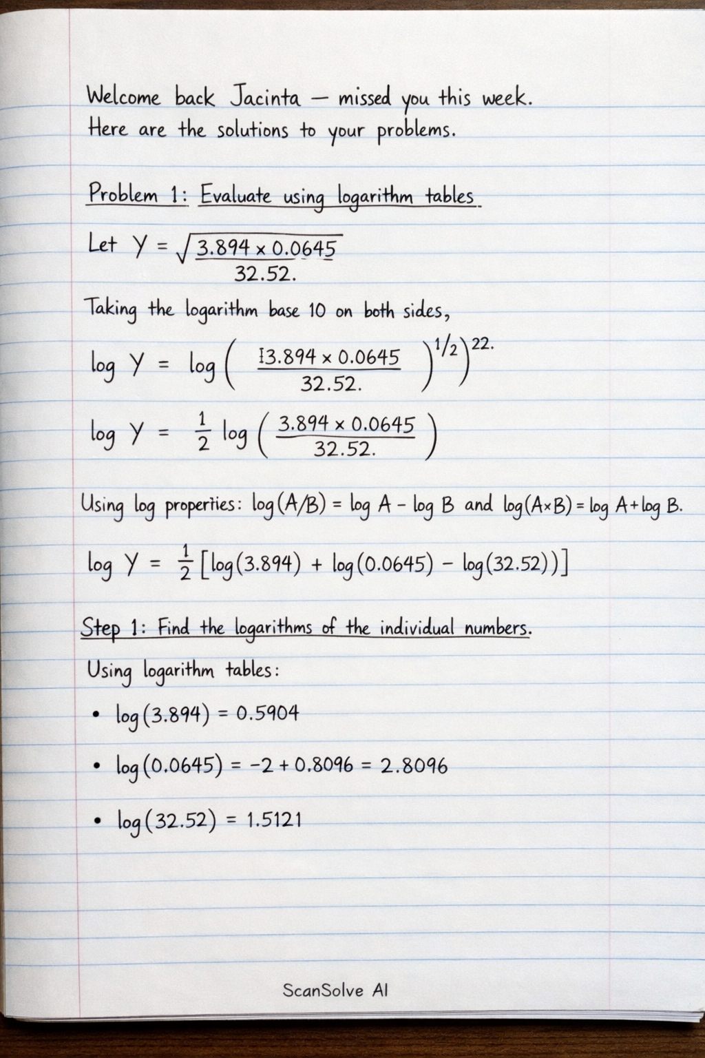 Handwritten step-by-step solution preview