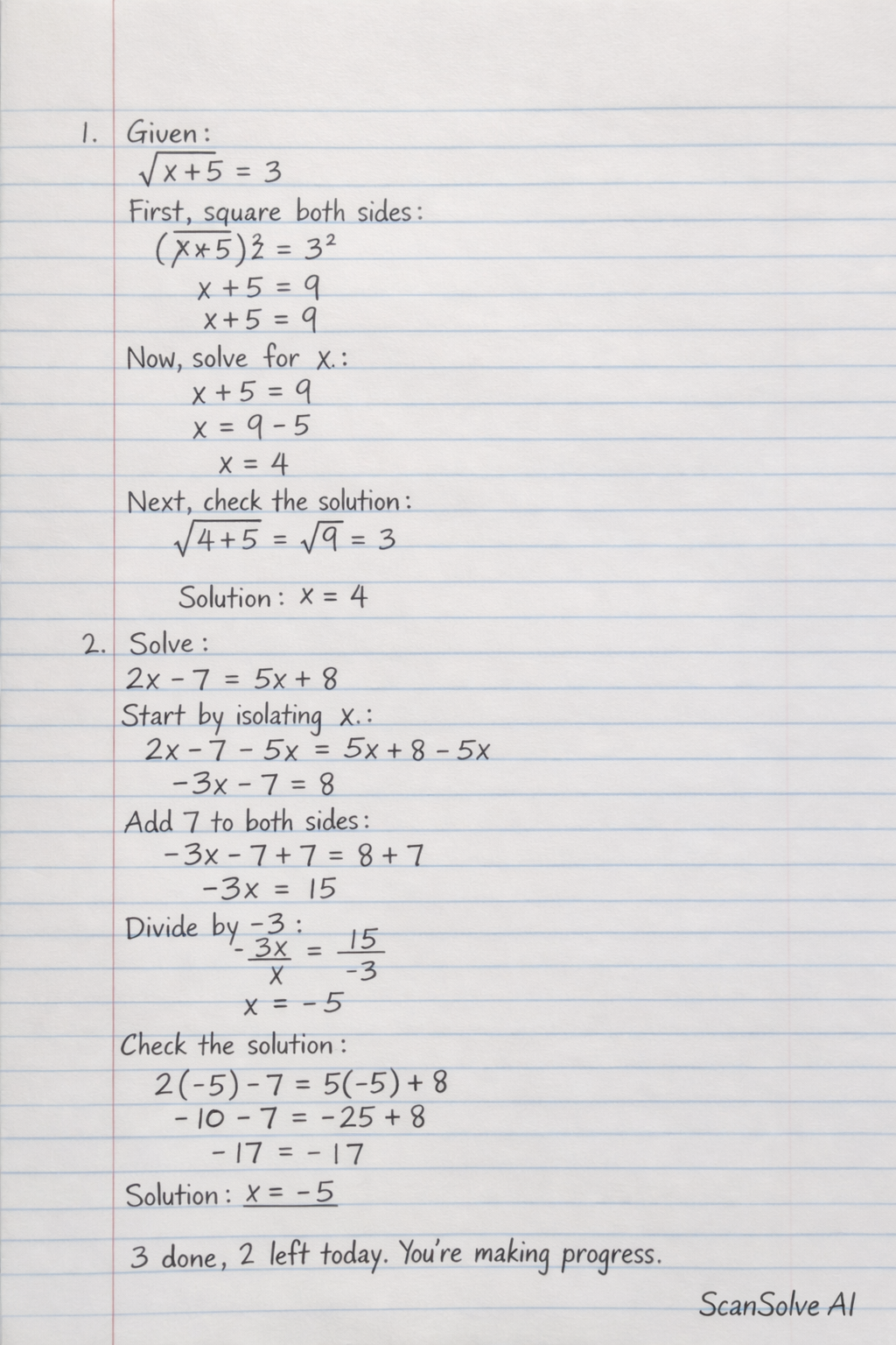 Handwritten step-by-step solution preview