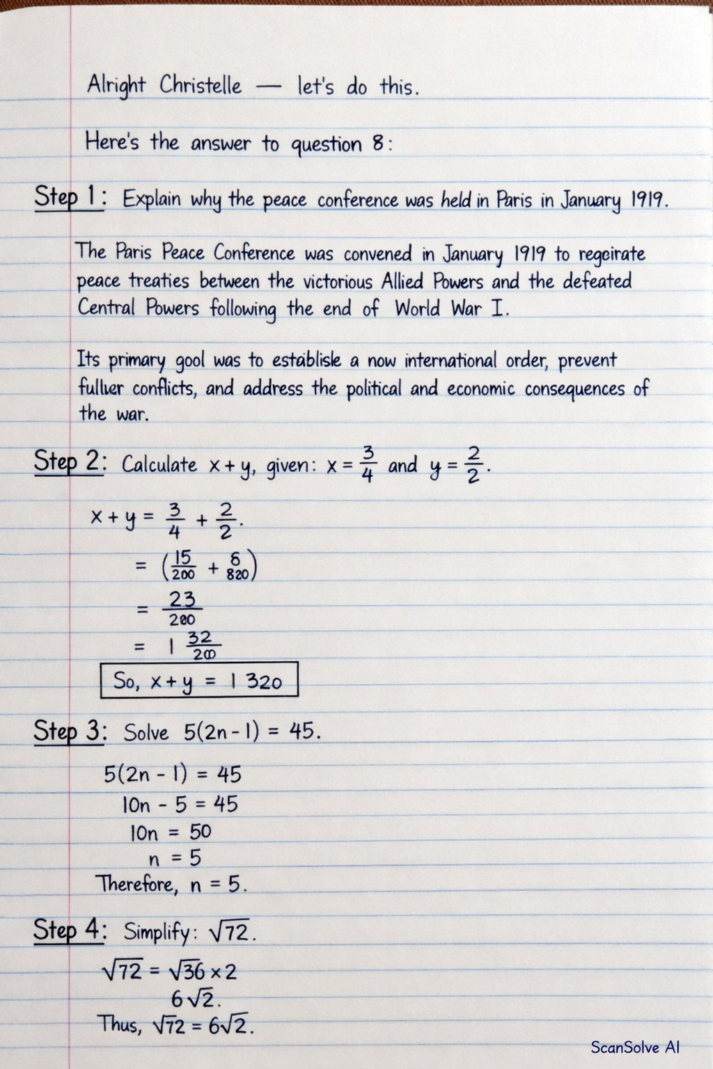 Handwritten step-by-step solution preview