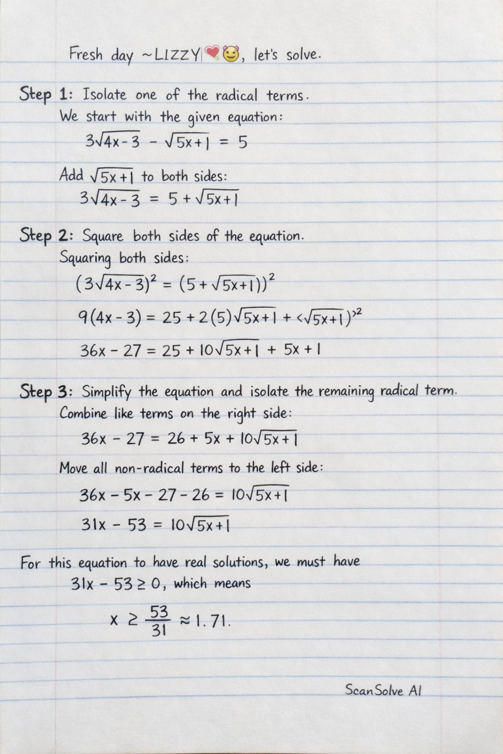 Handwritten step-by-step solution preview
