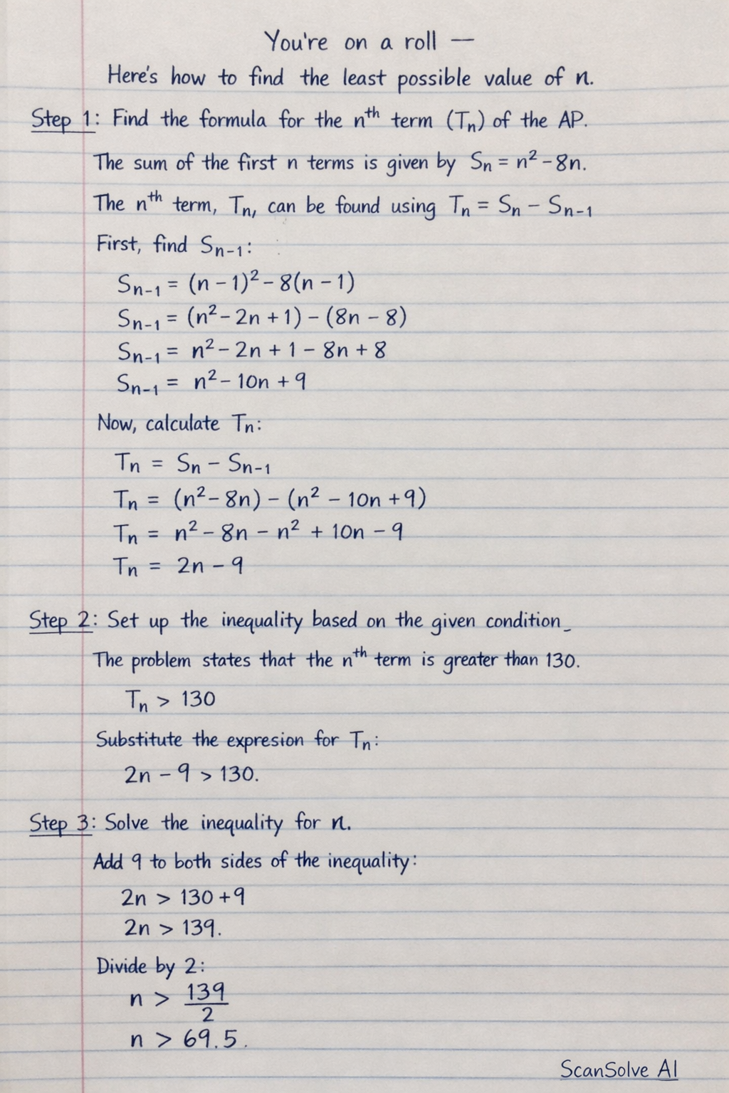 Handwritten step-by-step solution preview