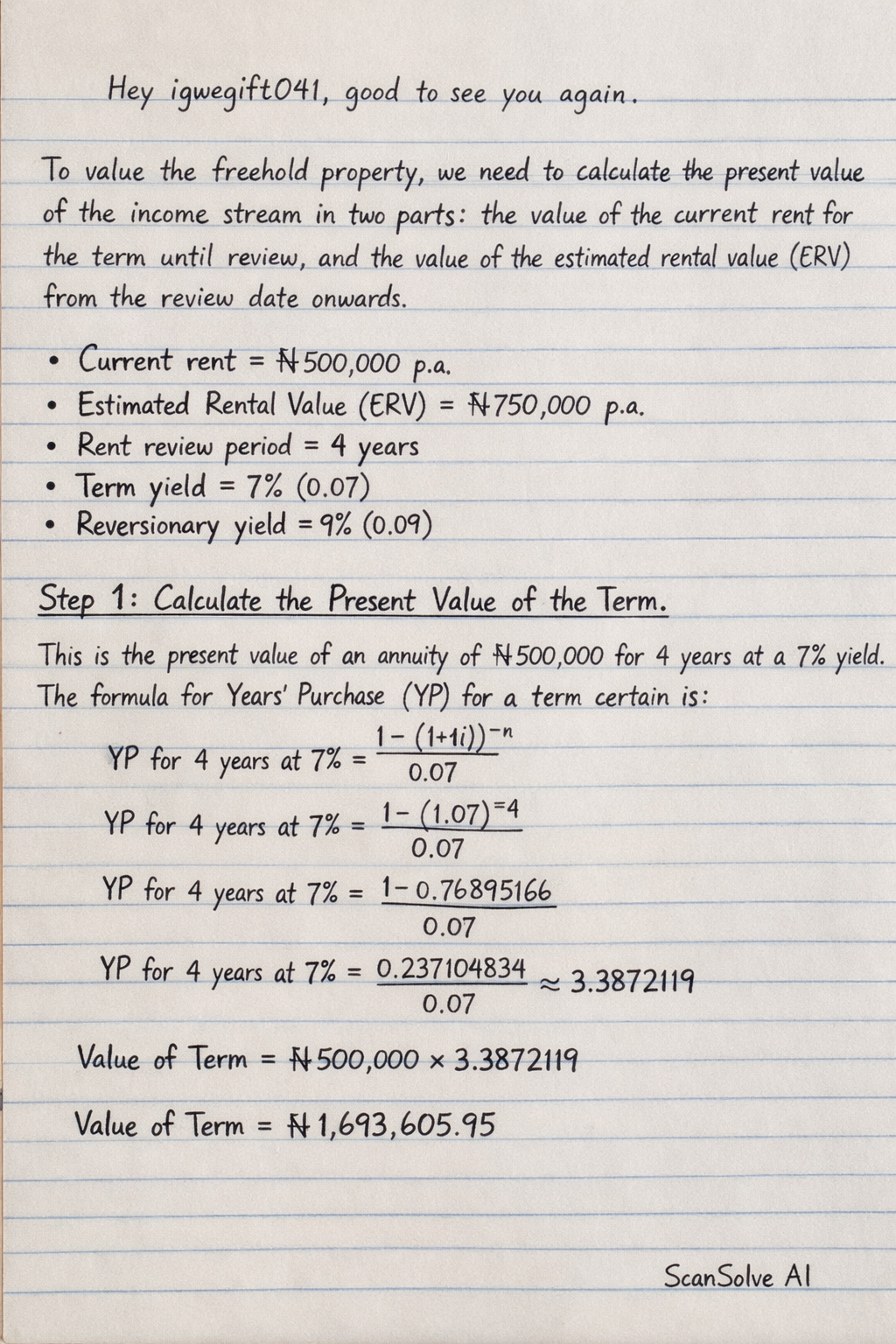 Handwritten step-by-step solution preview