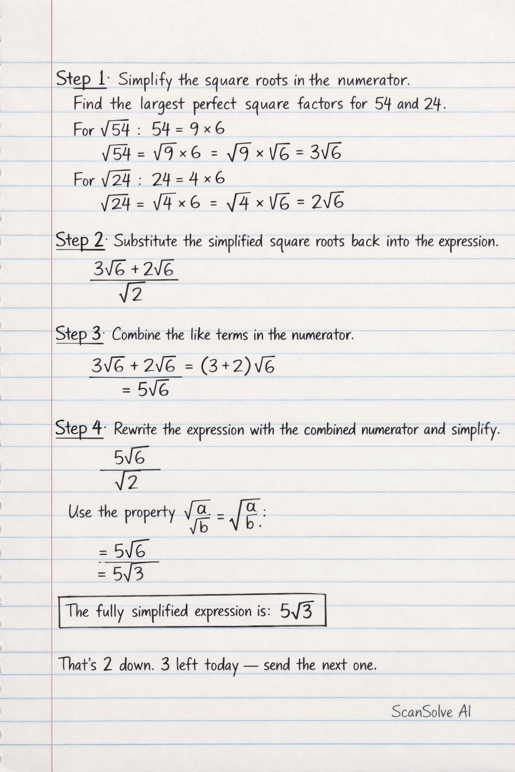 Handwritten step-by-step solution preview