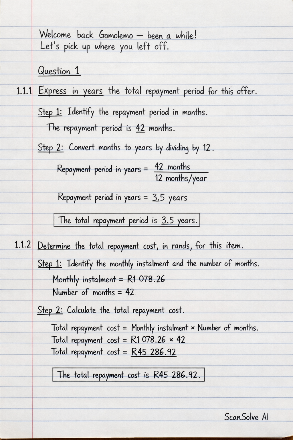 Handwritten step-by-step solution preview