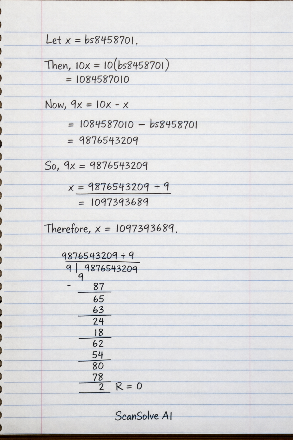 Handwritten step-by-step solution preview