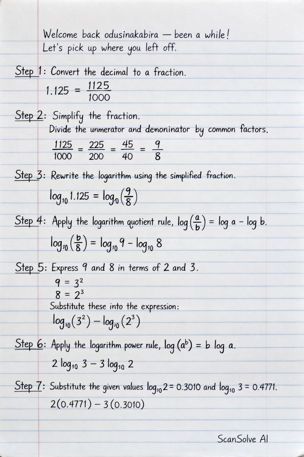 Handwritten step-by-step solution preview