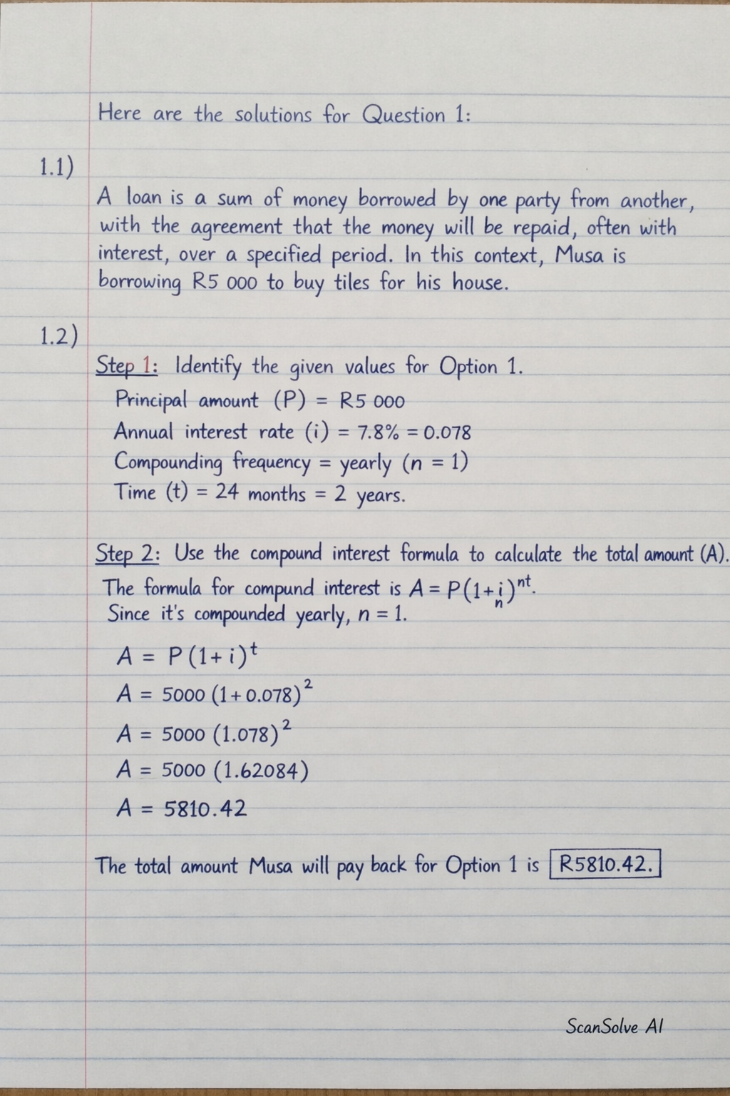 Handwritten step-by-step solution preview