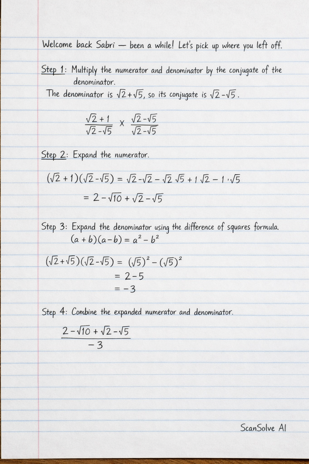 Handwritten step-by-step solution preview